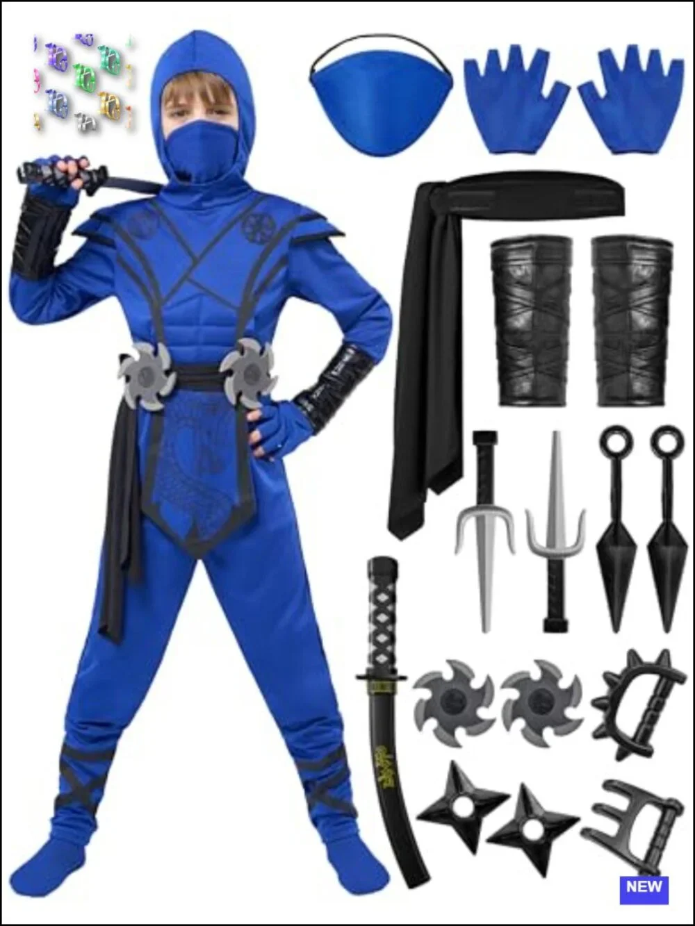 Kids Ninja Dragon Costume Jumpsuit Set with Mask, Belt, Gloves, Foam Dagger -